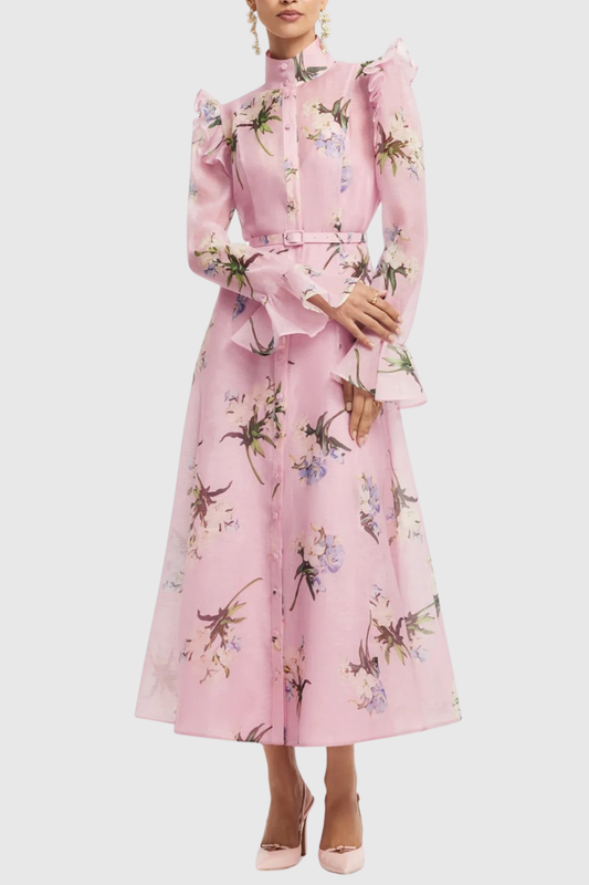 Raphae Floral Ruffle Belted Maxi Dress