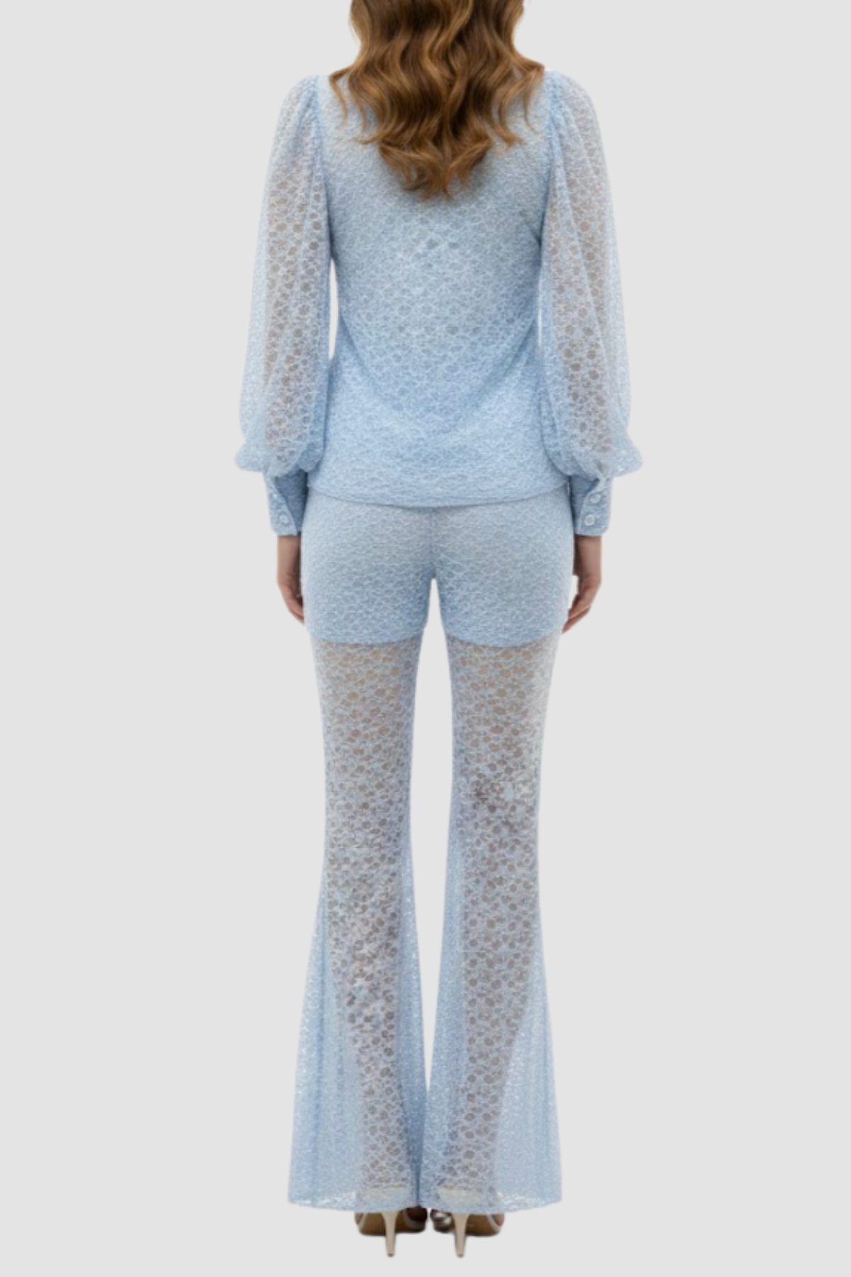 Raphe Lace Metal Button Shirt & Pants Set - Blue