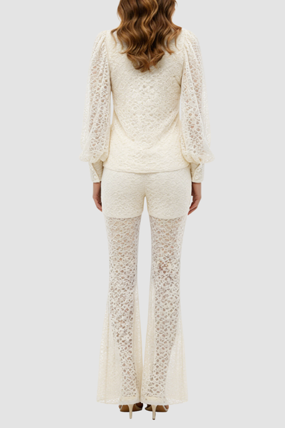 Raphe Lace Metal Button Shirt & Pants Set - White