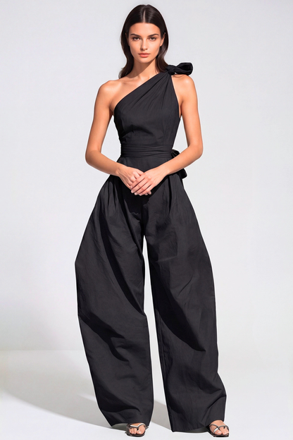 Rashana One Shoulder Twist Baggy Jumpsuit - Black