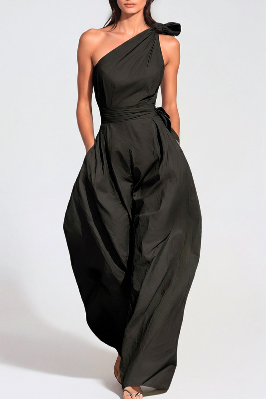 Rashana One Shoulder Twist Baggy Jumpsuit - Black