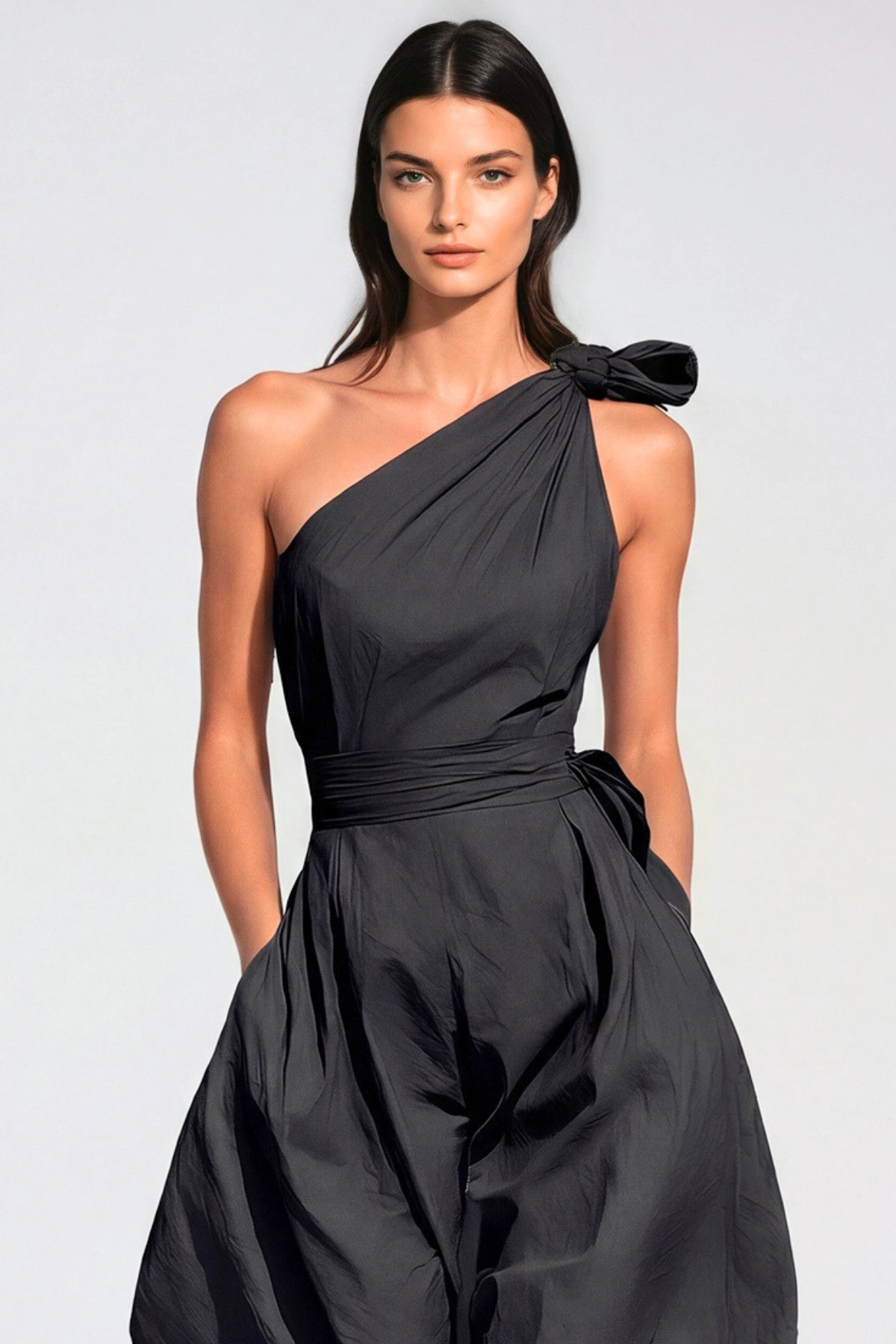 Rashana One Shoulder Twist Baggy Jumpsuit - Black