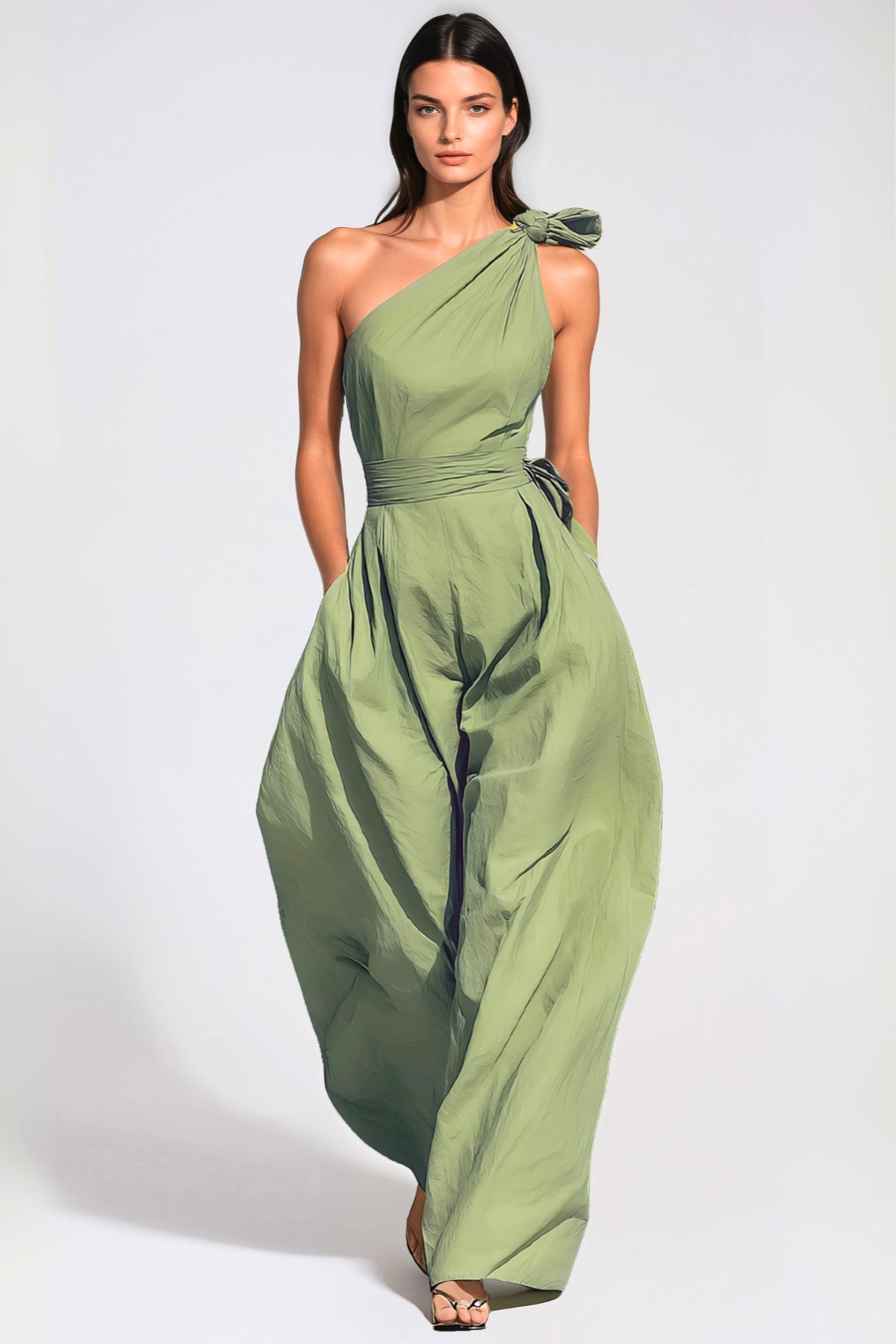 Rashana One Shoulder Twist Baggy Jumpsuit - Green