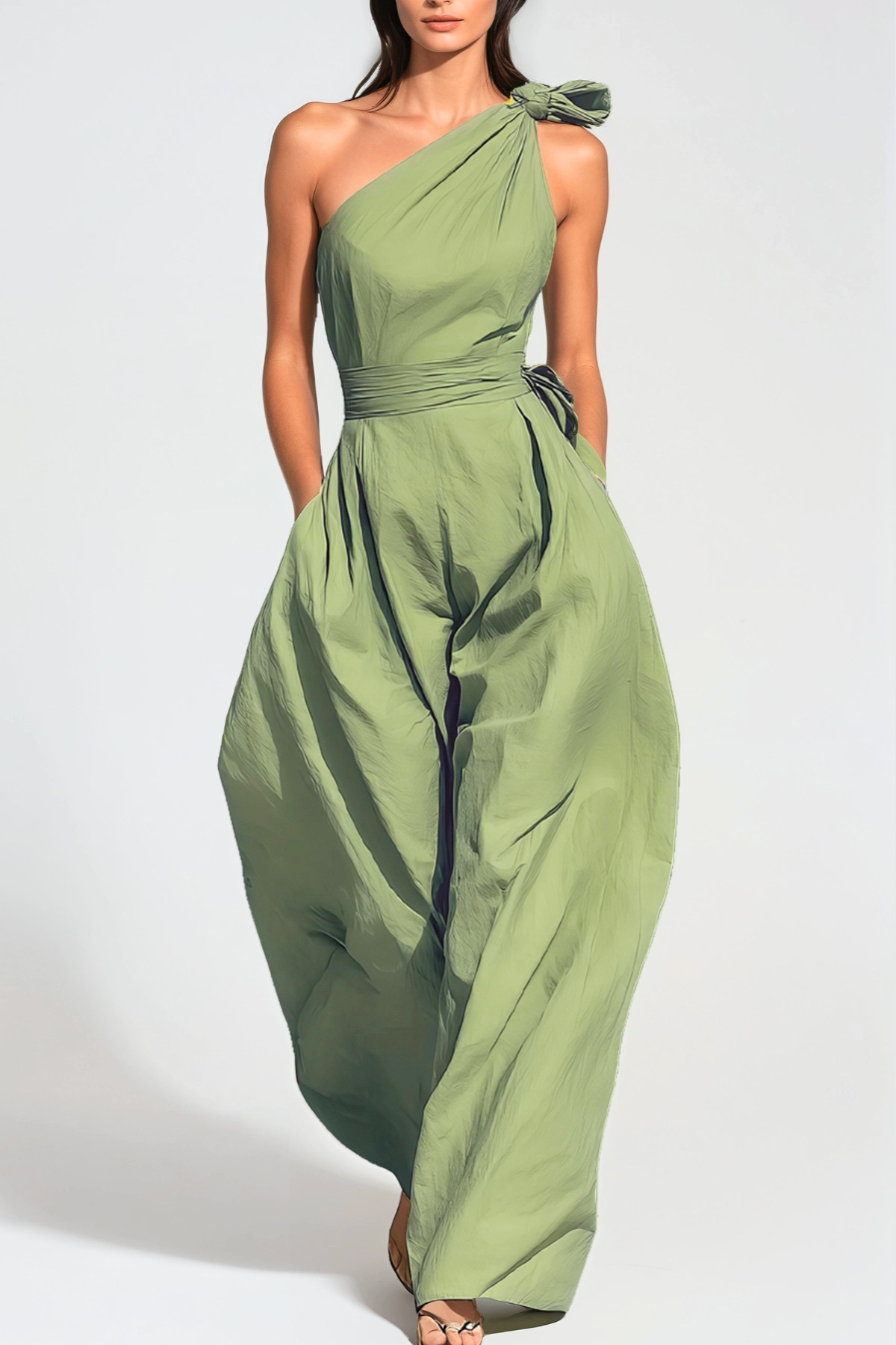 Rashana One Shoulder Twist Baggy Jumpsuit - Green