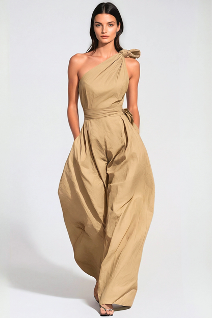 Rashana One Shoulder Twist Baggy Jumpsuit - Khaki