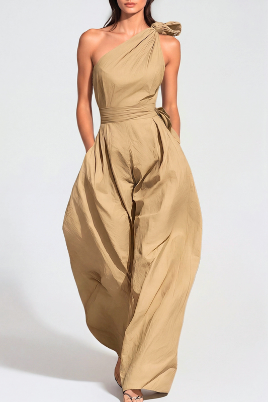 Rashana One Shoulder Twist Baggy Jumpsuit - Khaki