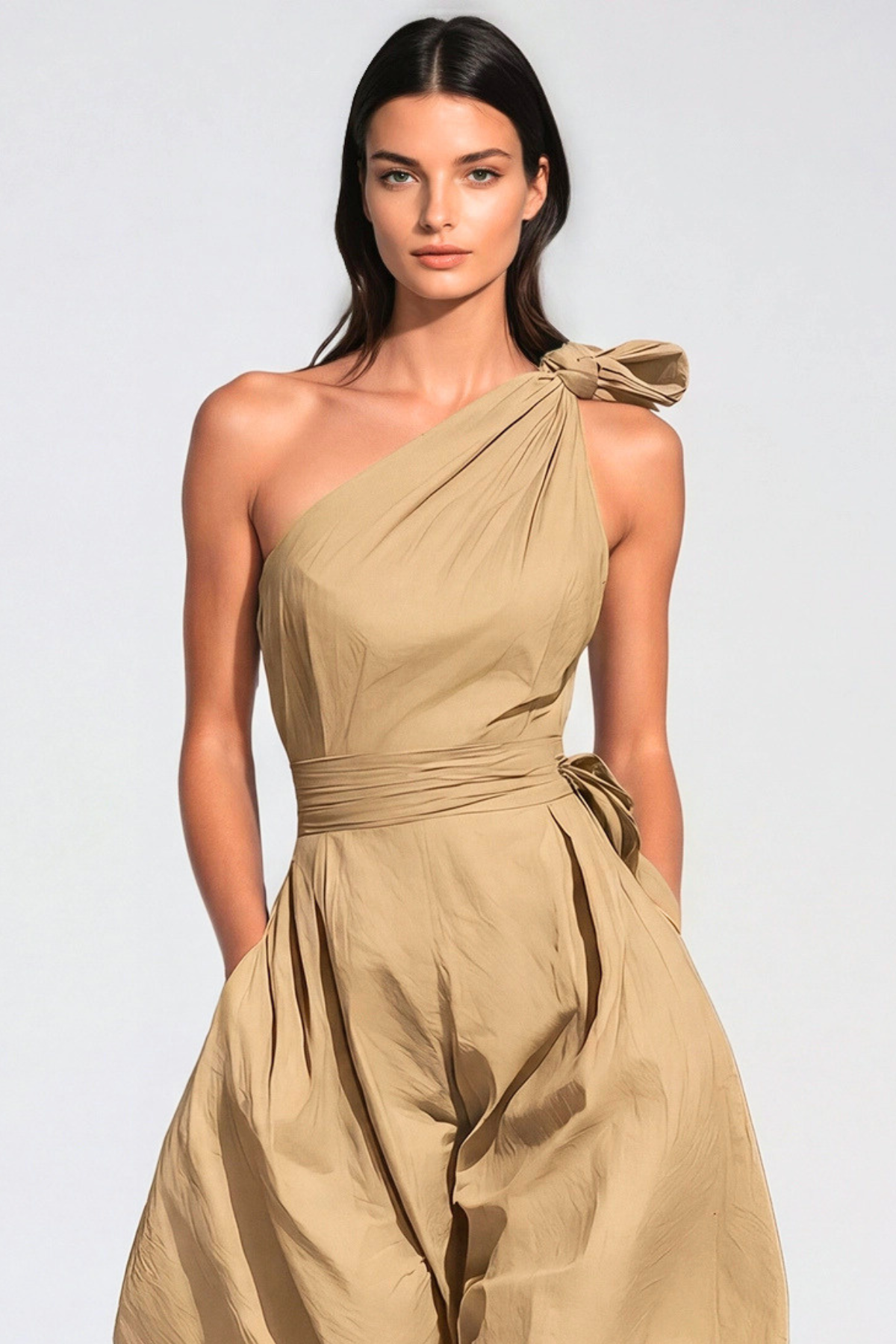 Rashana One Shoulder Twist Baggy Jumpsuit - Khaki