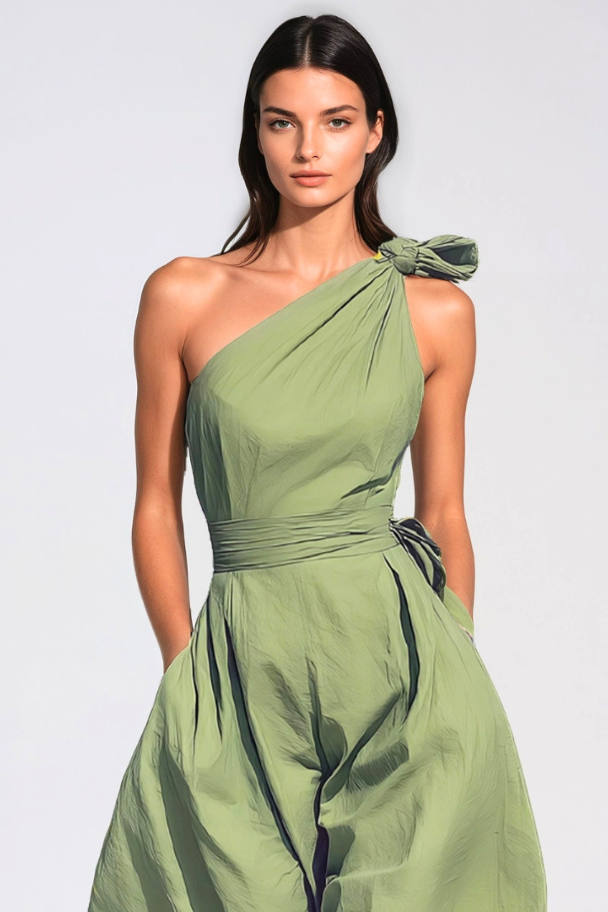 Rashana One Shoulder Twist Baggy Jumpsuit - Green