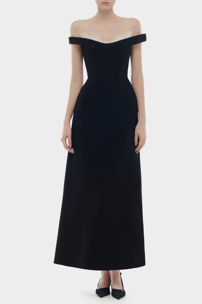 Rasper Off Shoulder Lace Triim Maxi Dress