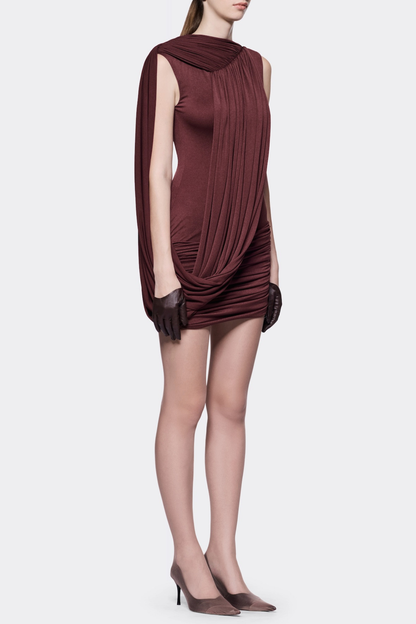 Ravenna Sleeveless Draped Mini Dress - Brown
