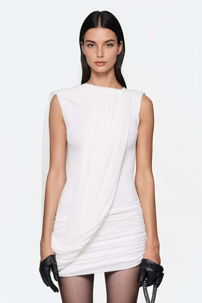 Ravenna Sleeveless Draped Mini Dress - White