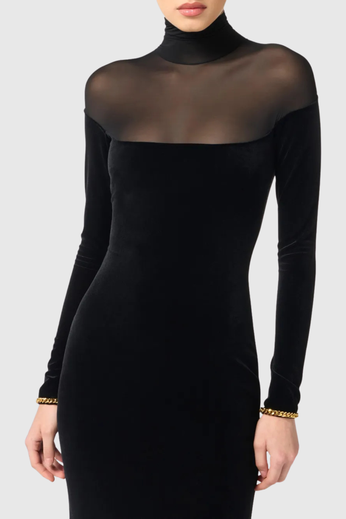 Ravio Velvet Sheer Mesh Maxi Dress