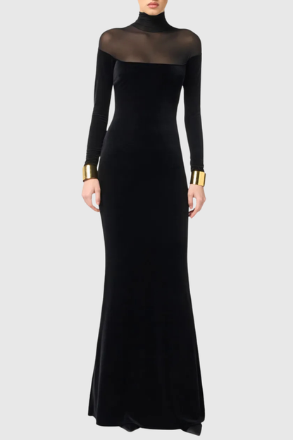 Ravio Velvet Sheer Mesh Maxi Dress