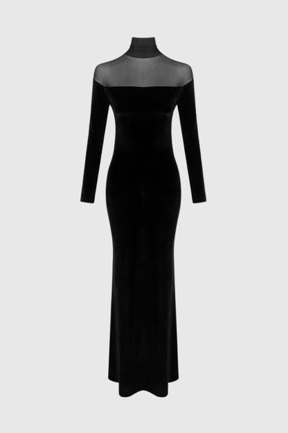 Ravio Velvet Sheer Mesh Maxi Dress