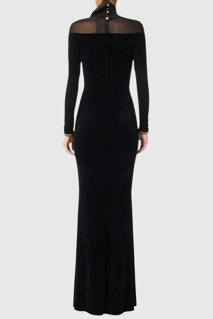 Ravio Velvet Sheer Mesh Maxi Dress