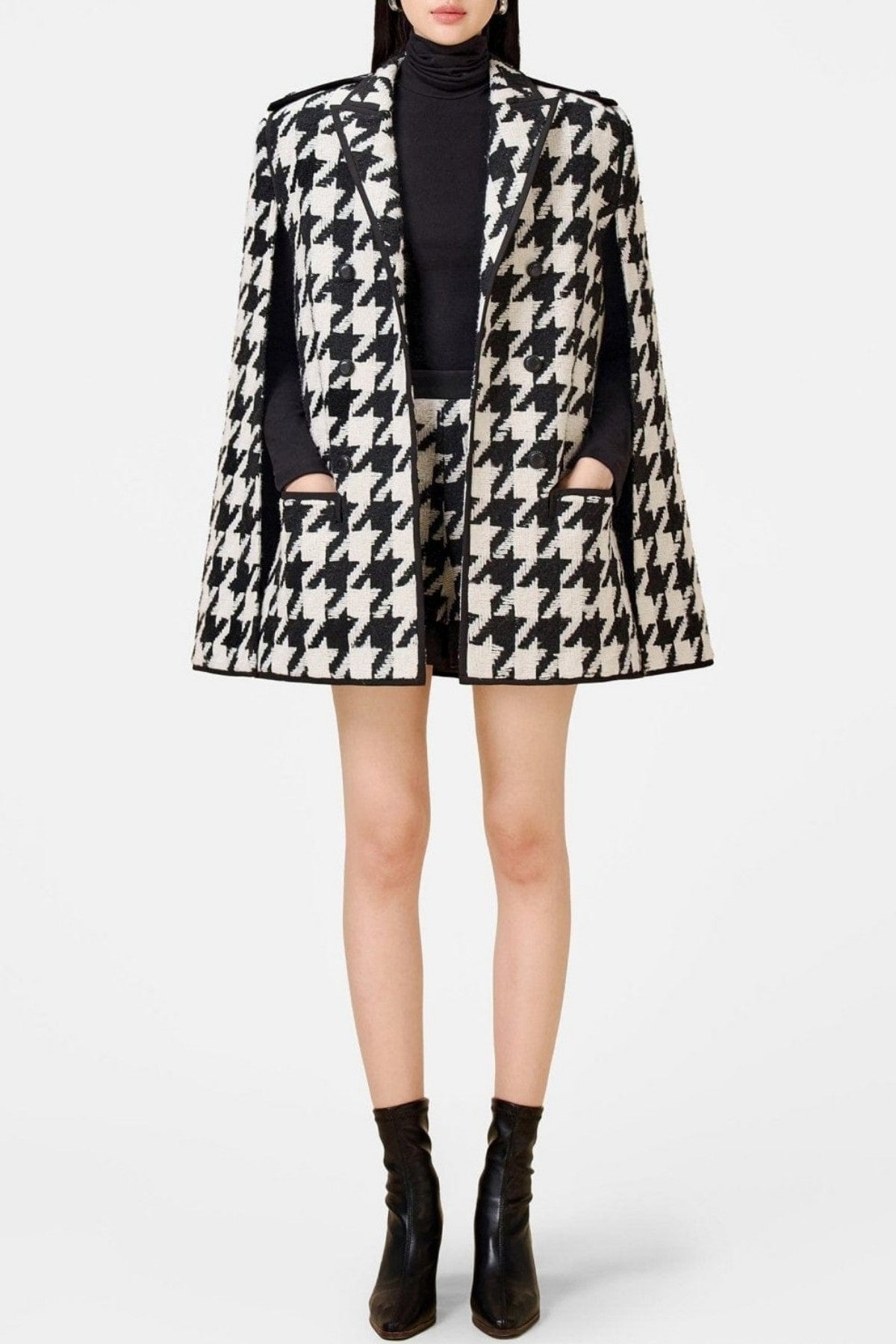 Raylan Houndstooth Cape - Black