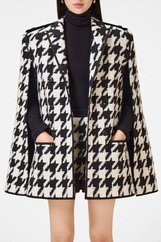 Raylan Houndstooth Cape - Black