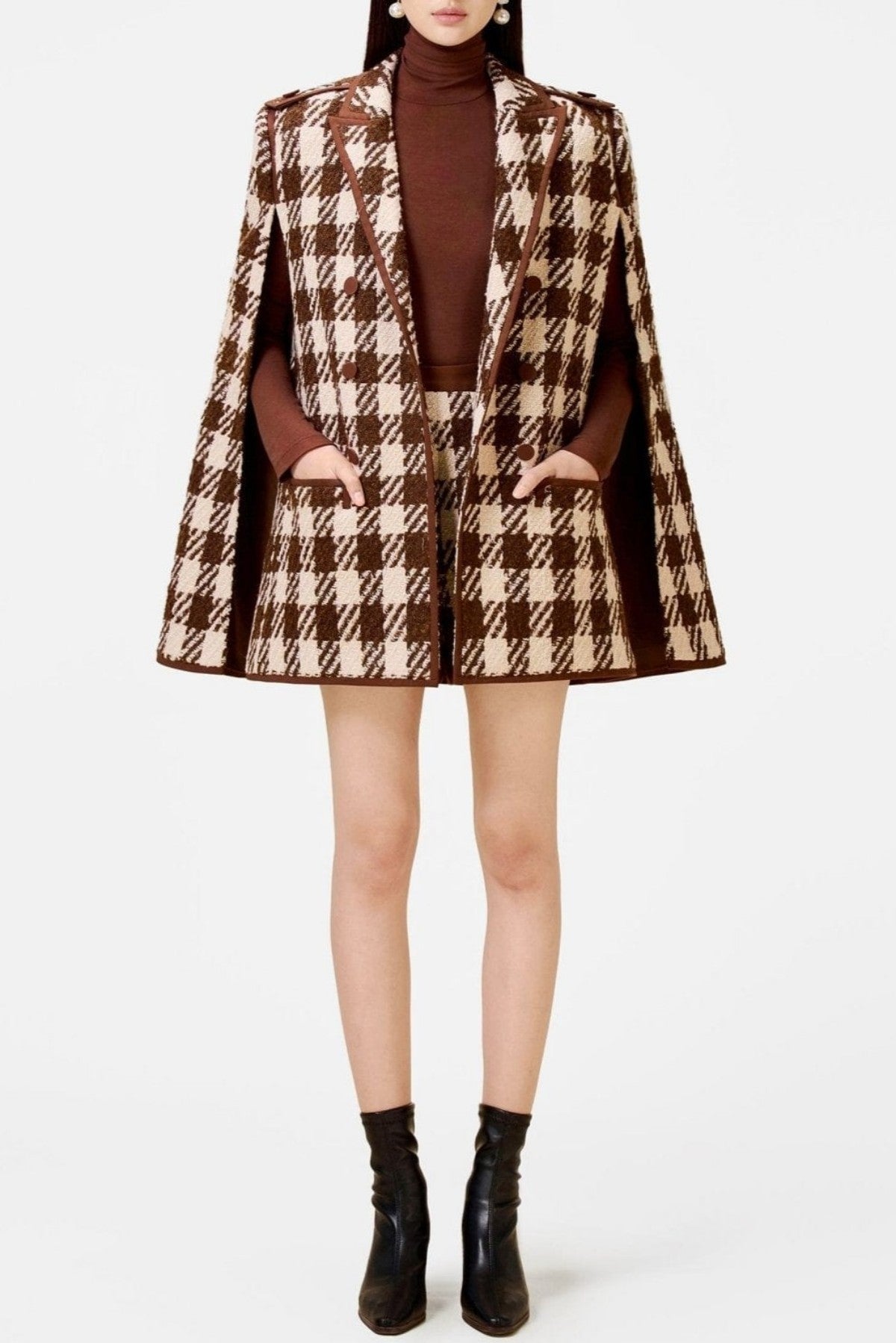 Raylan Houndstooth Cape - Brown