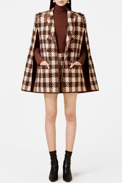 Raylan Houndstooth Cape - Brown