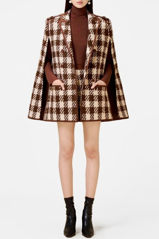 Raylan Houndstooth Cape - Brown