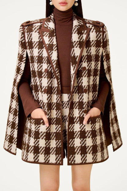 Raylan Houndstooth Cape - Brown
