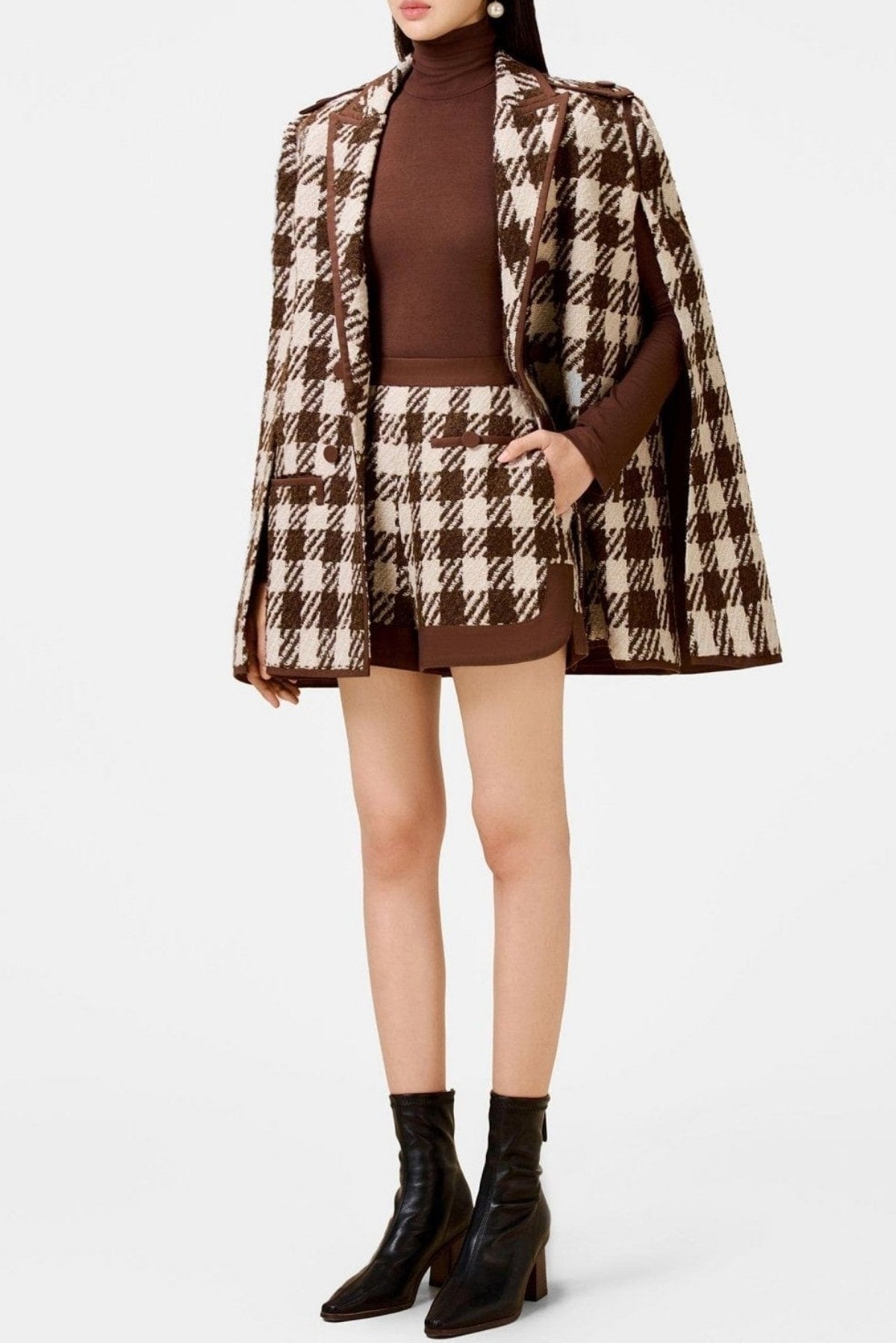 Raylan Houndstooth Cape - Brown