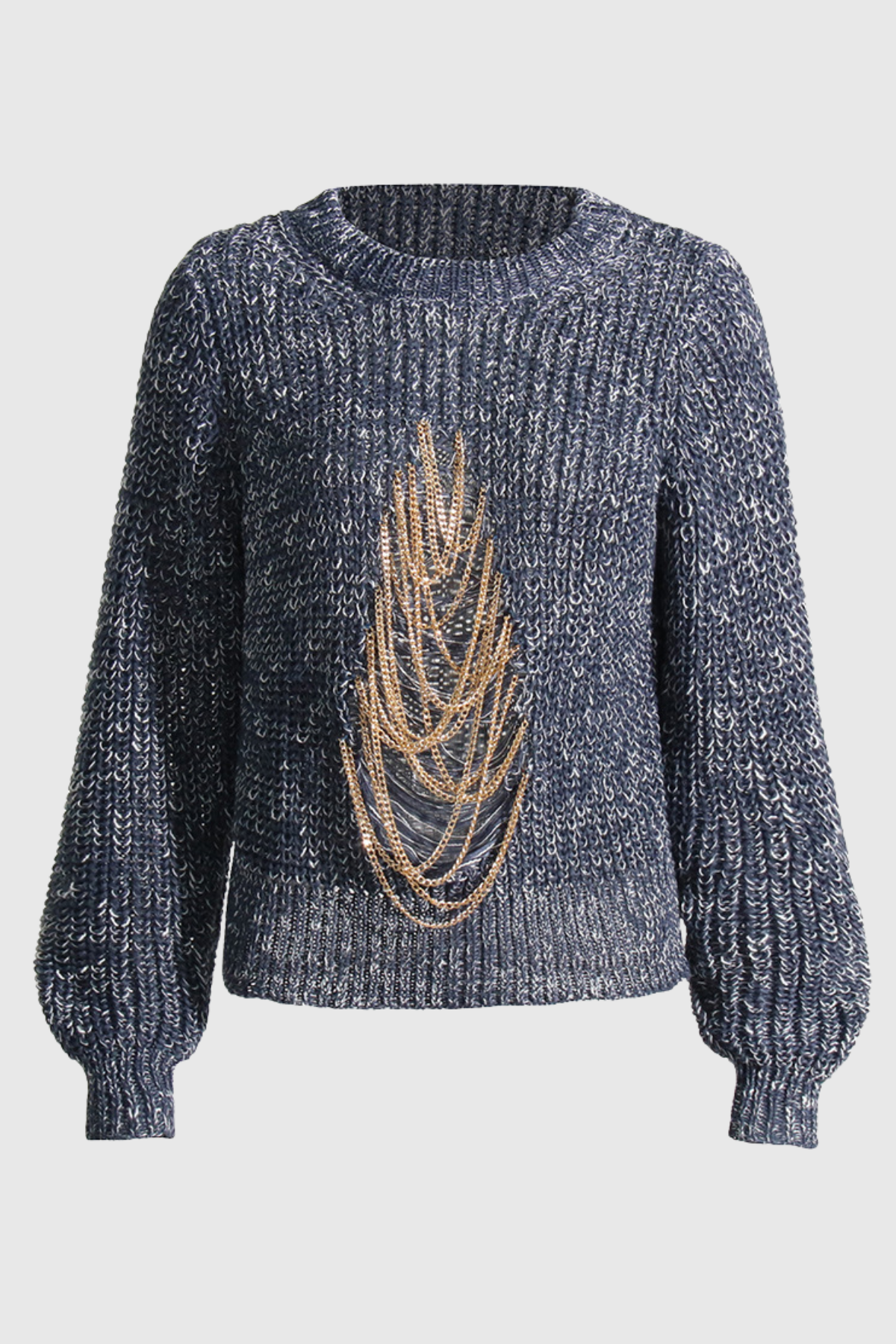 Reeda Chain Embellished Distressed Sweater