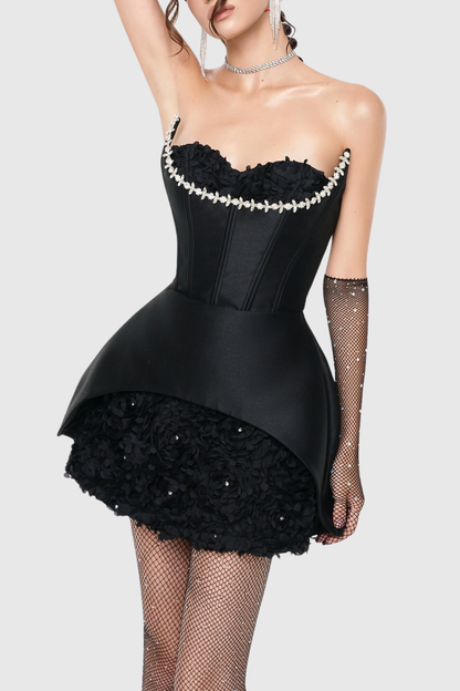 Remiel Floral Crystal Strapless Mini Dress - Black