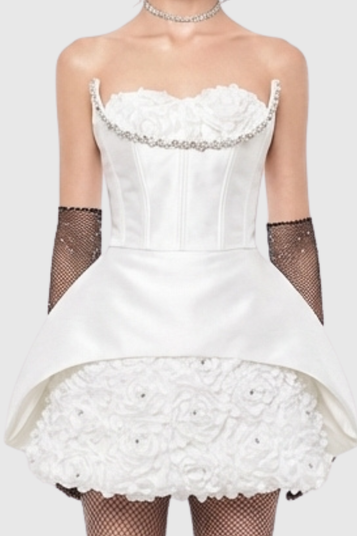 Remiel Floral Crystal Strapless Mini Dress - White