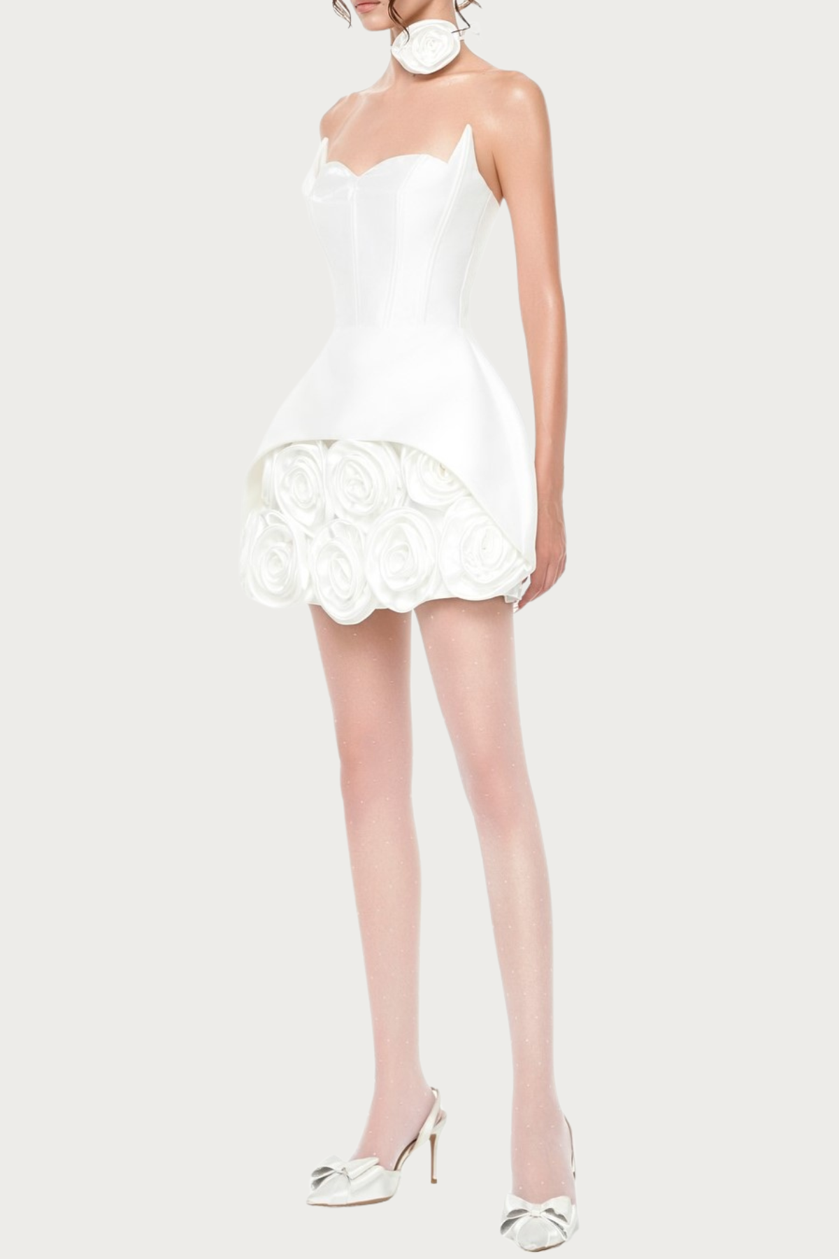 Remiel Strapless Rose Appliqué Corset Mini Dress - White