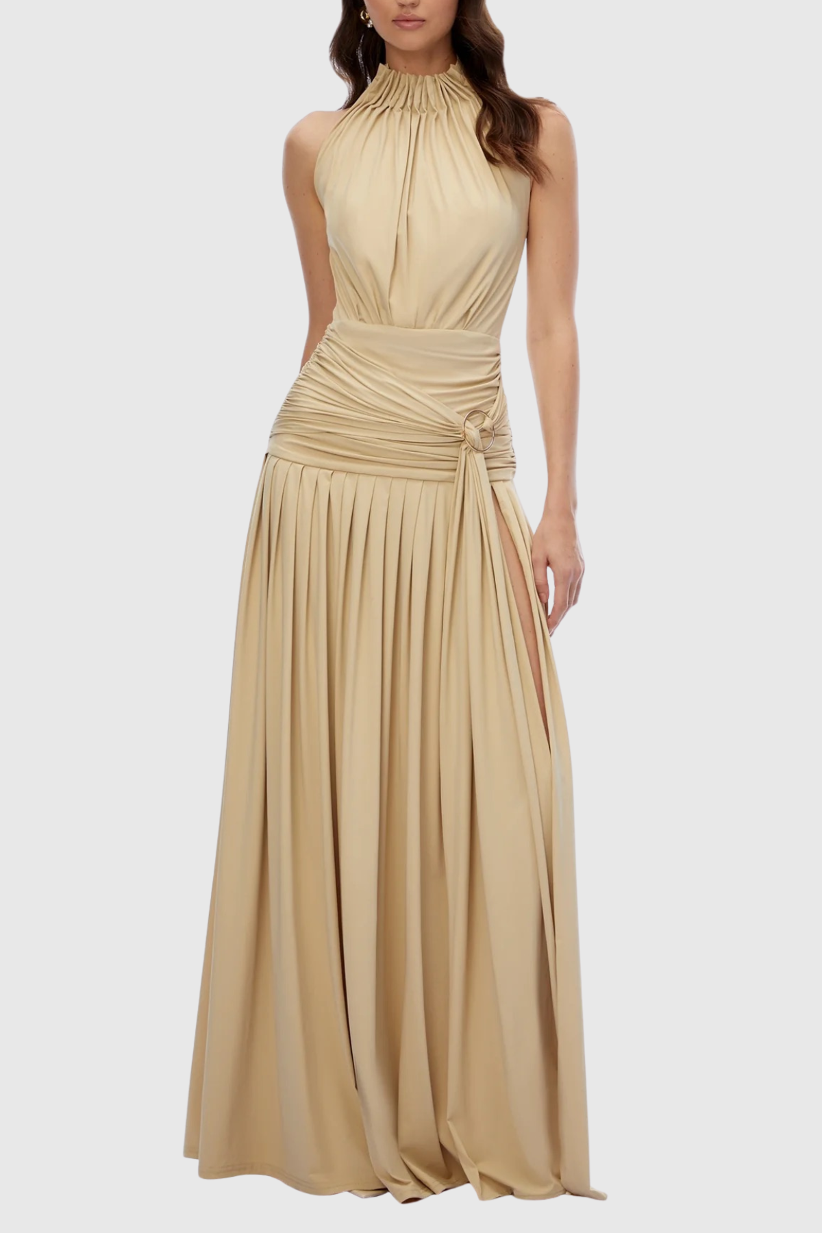 Renesme Sleeveless Ruched Slit Maxi Dress