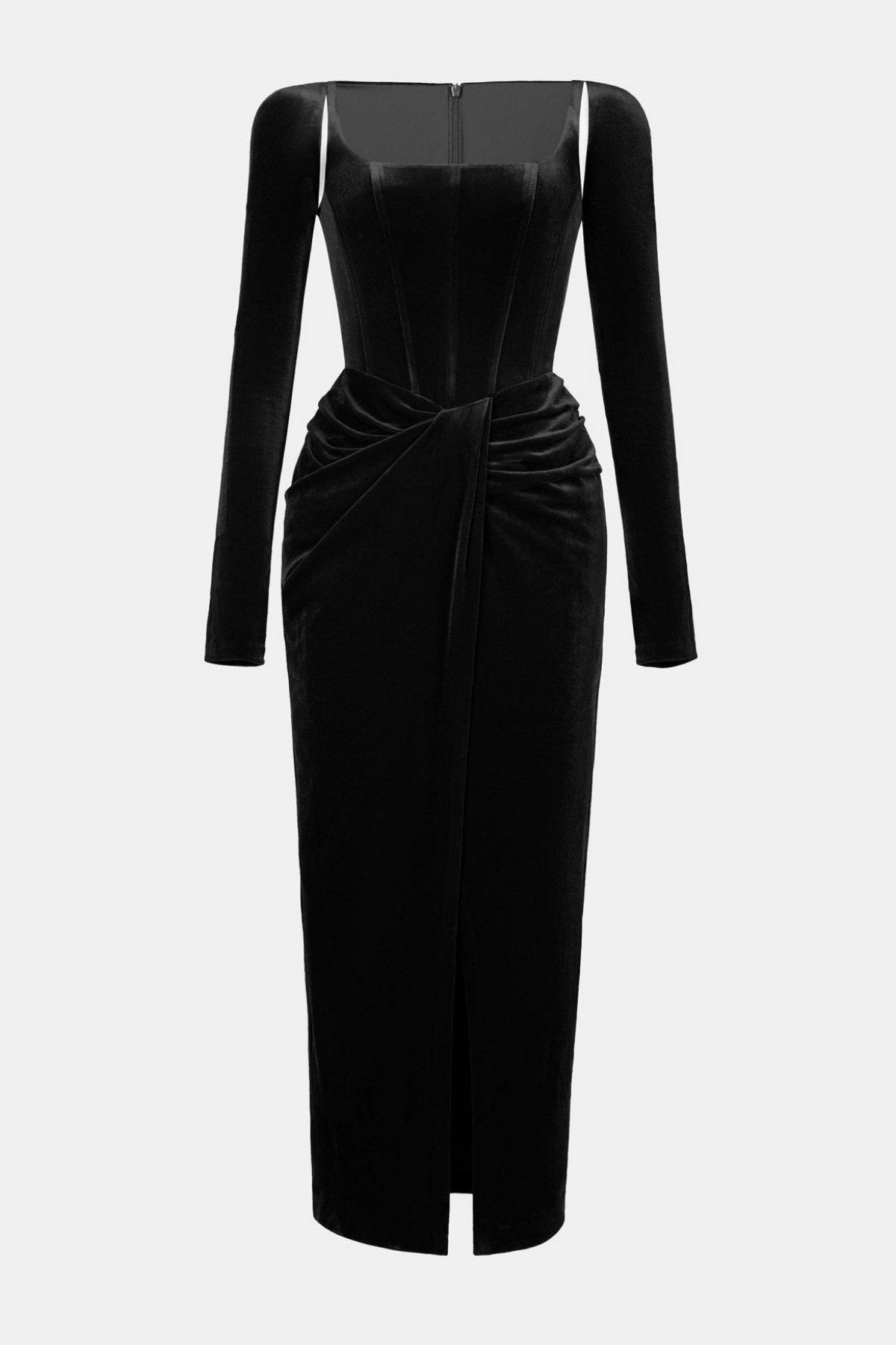 Renwick Velvet Corset Midi Dress - Black