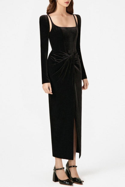 Renwick Velvet Corset Midi Dress - Black