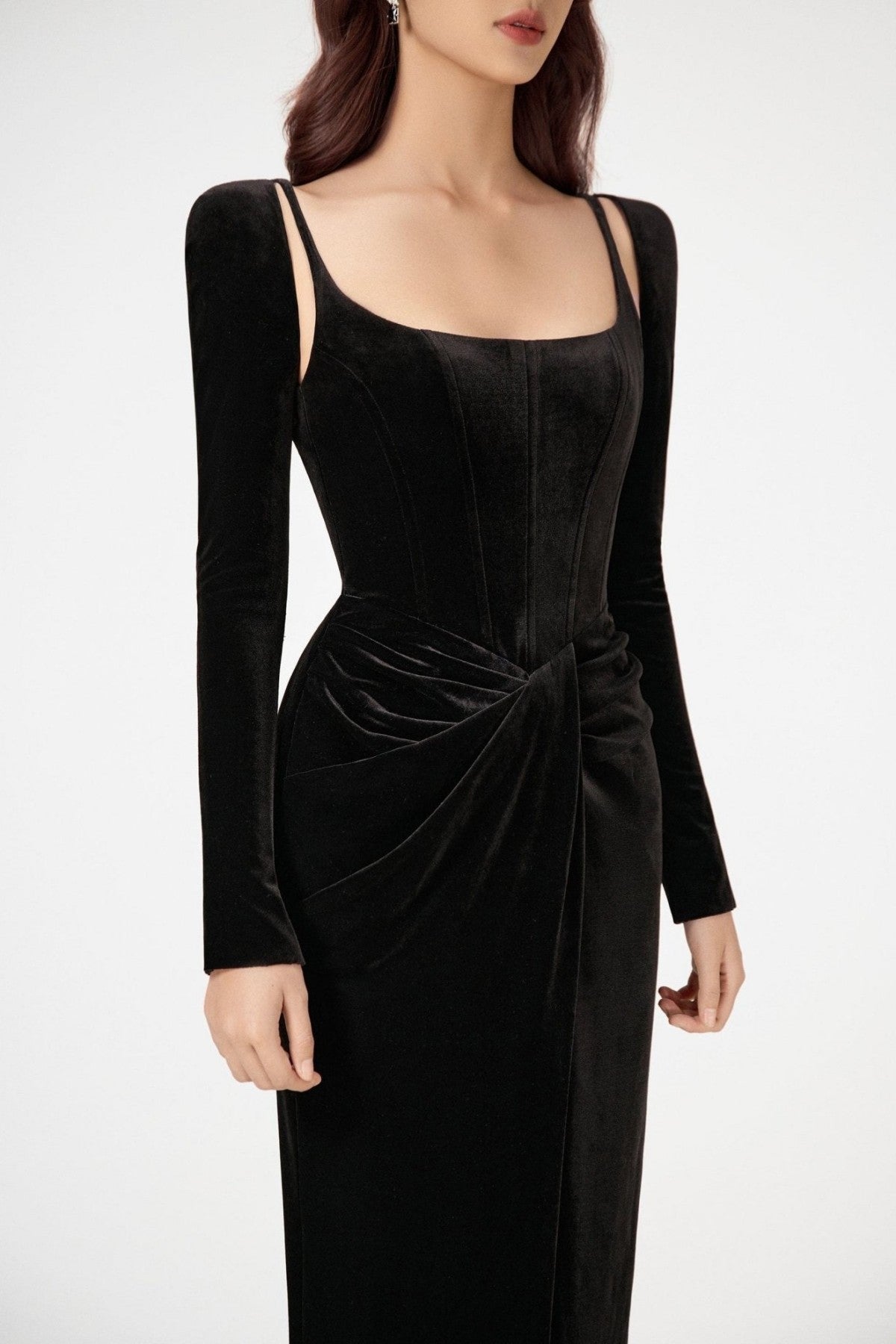 Renwick Velvet Corset Midi Dress - Black