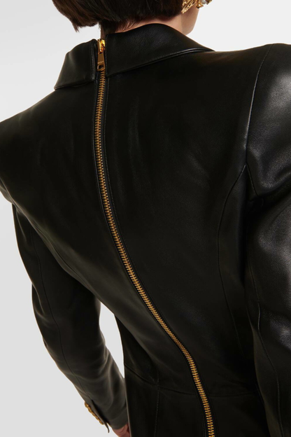 Renzo Buttoned Leather Mini Dress