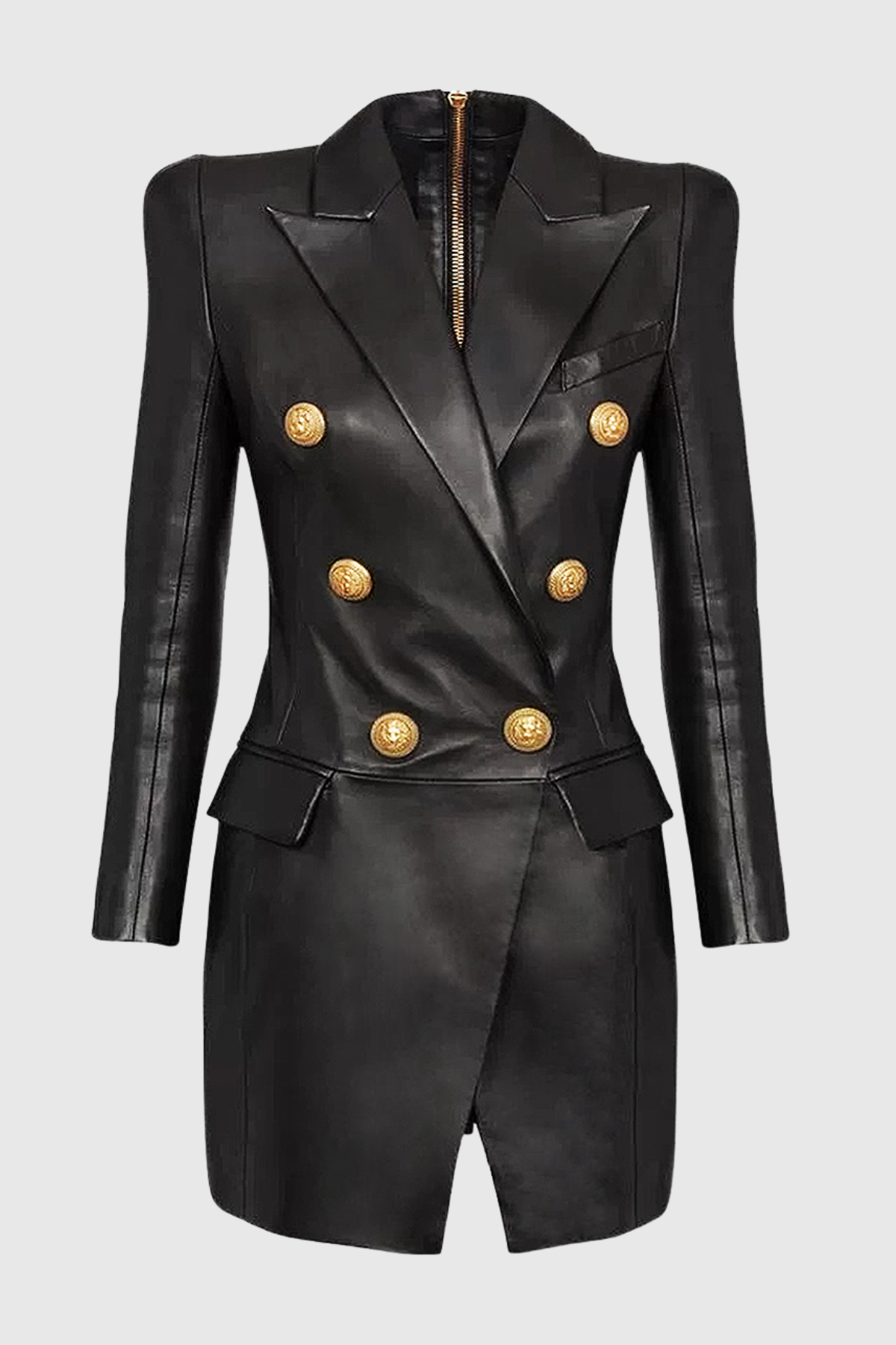 Renzo Buttoned Leather Mini Dress