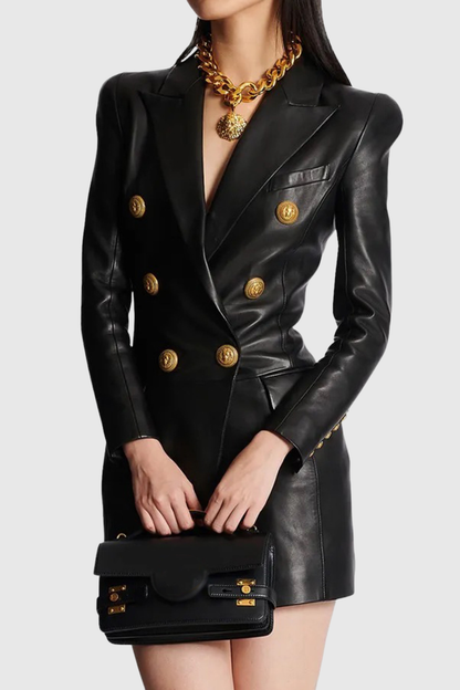 Renzo Buttoned Leather Mini Dress
