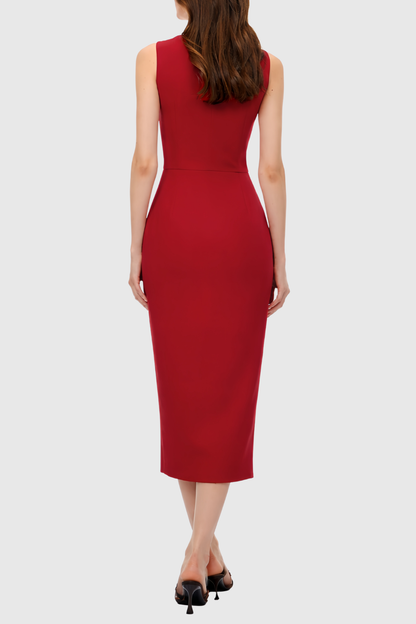 Reseda Front Zip Corset Midi Dress - Red