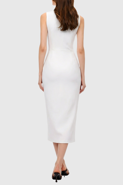 Reseda Front Zip Corset Midi Dress - White