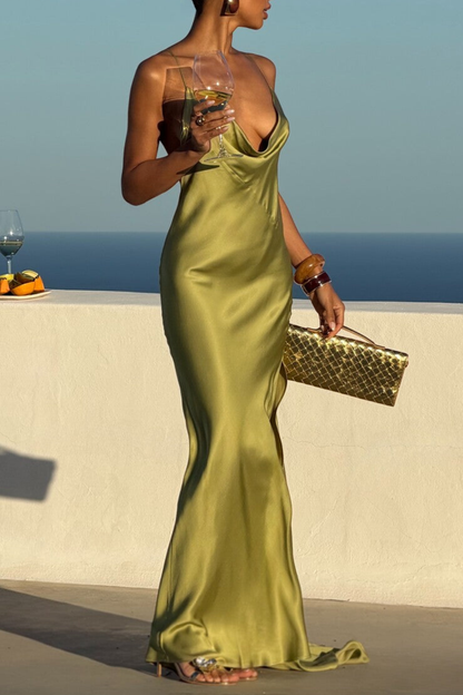 Reshma Satin Backless Maxi Dress - Green