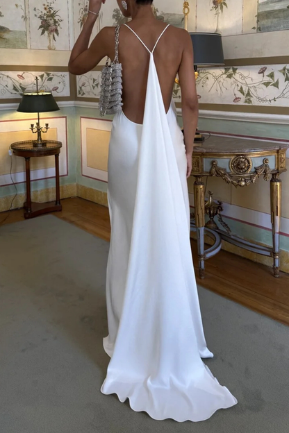 Reshma Satin Backless Maxi Dress - White