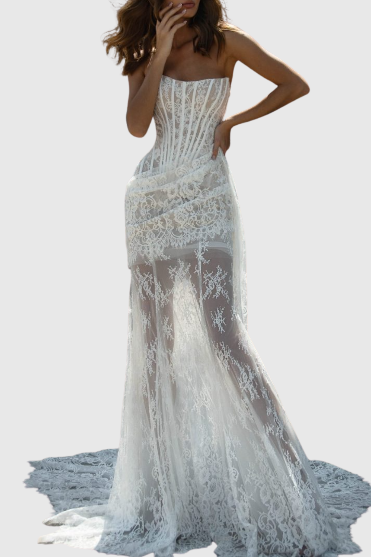 Revera Strapless Lace Corset Maxi Dress