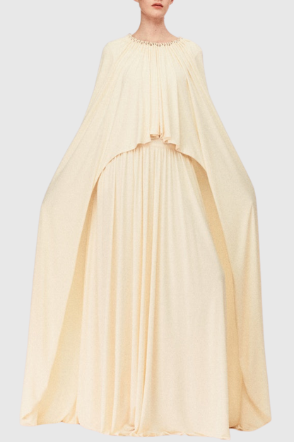 Rexo Ruched Cape Maxi Dress