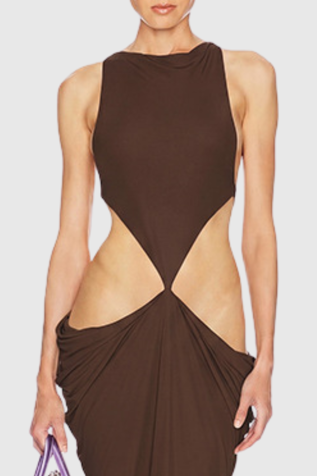 Rheya Cutout Draped Backless Maxi Dress - Brown
