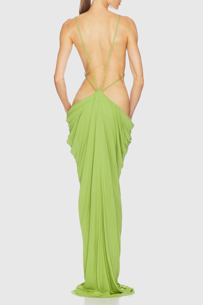 Rheya Cutout Draped Backless Maxi Dress - Green