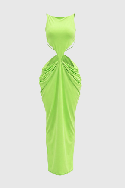Rheya Cutout Draped Backless Maxi Dress - Green