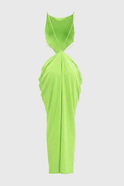 Rheya Cutout Draped Backless Maxi Dress - Green