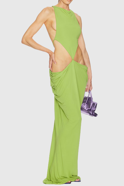 Rheya Cutout Draped Backless Maxi Dress - Green