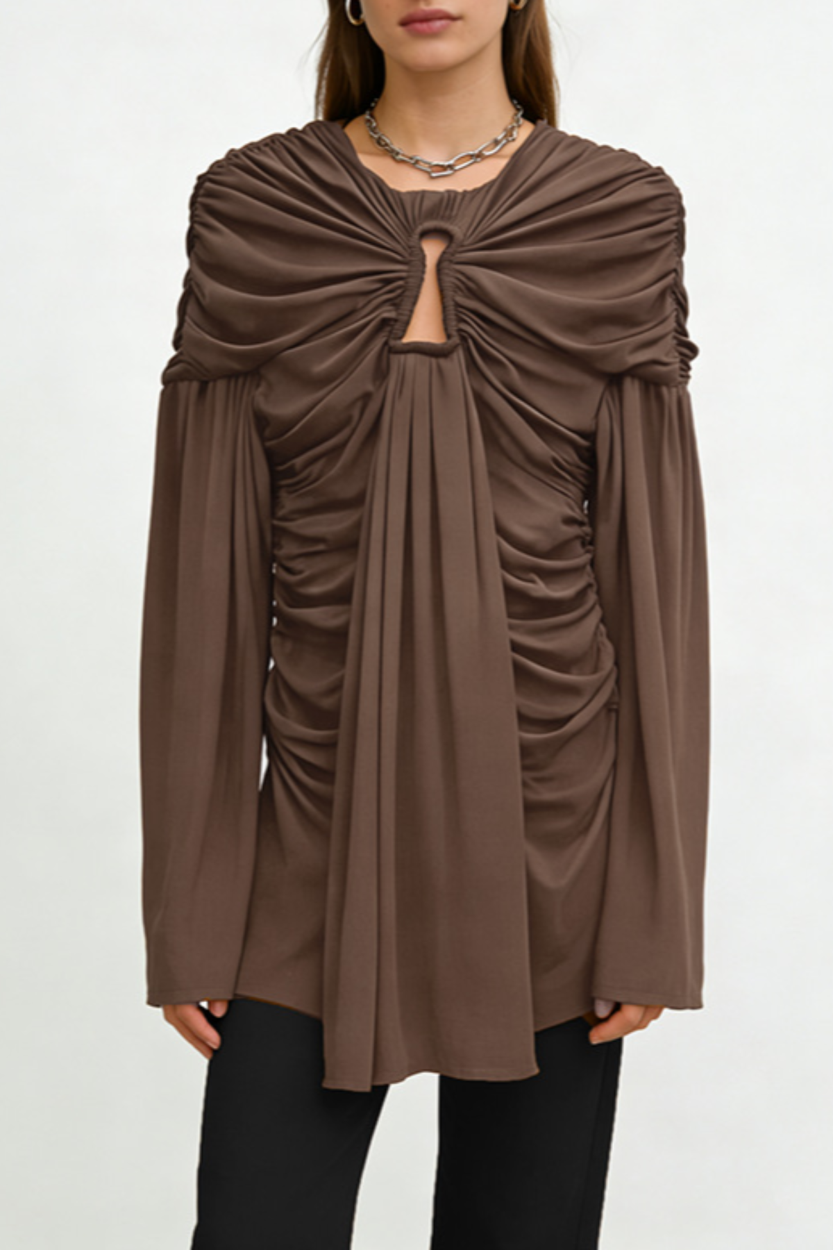 Rhode Keyhole Draped Mini Dress - Brown