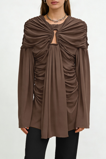 Rhode Keyhole Draped Mini Dress - Brown